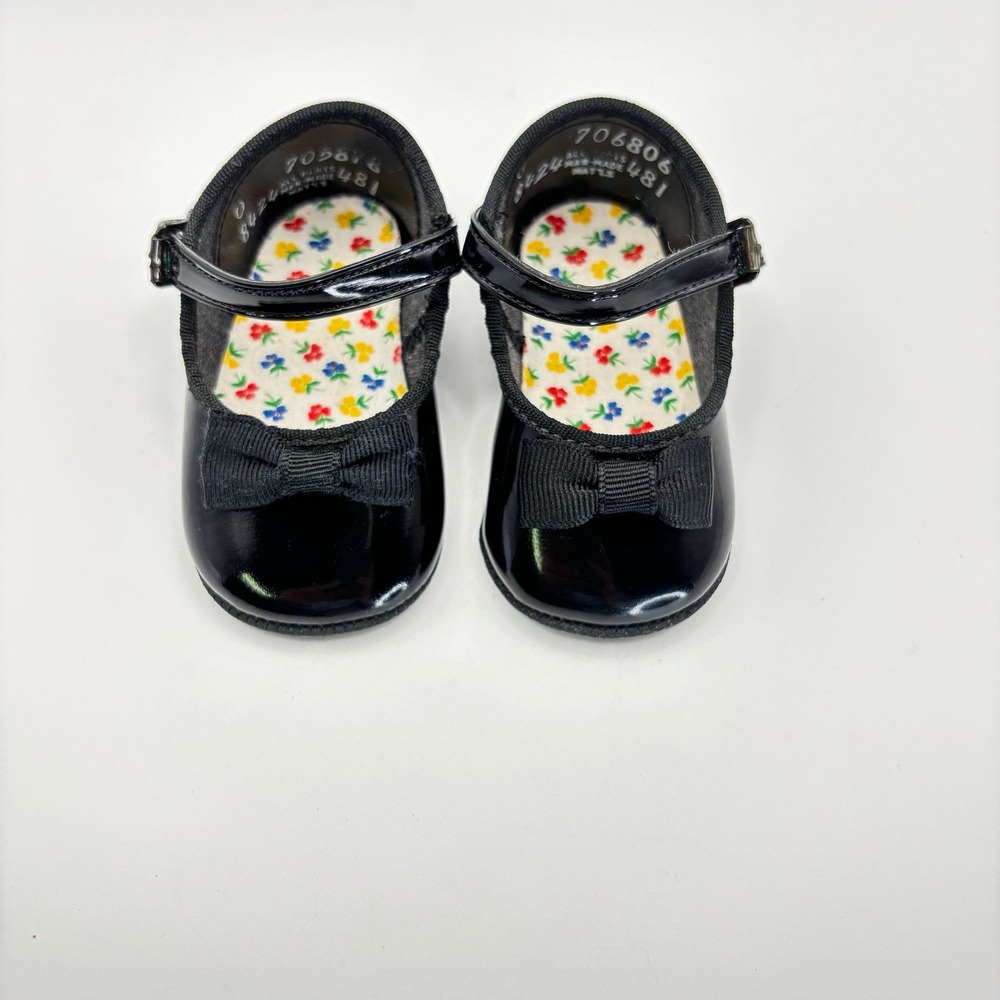 VTG 1950's Girls Black‎ Patent Leather 4" Mary Jane Dress Shoes Sz 2.5 Baby Doll